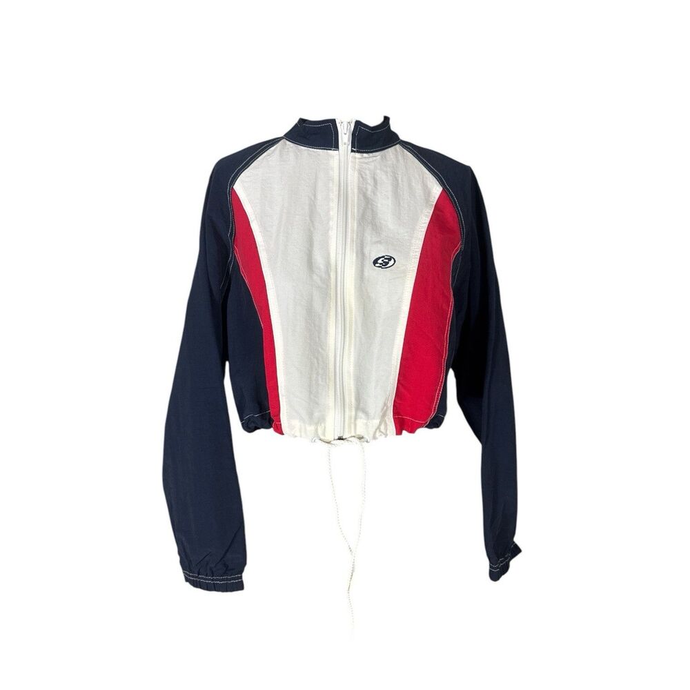 Surf Style Cropped Micro Surf Skate Jacket Windbreaker 90s Red White Blue Sz S